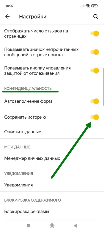 Как выключить сохранение истории в браузере на телефоне